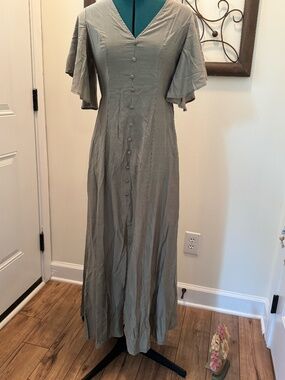 From Shein Sage Green Long Button Up Dress Size 6 / Medium NEW
